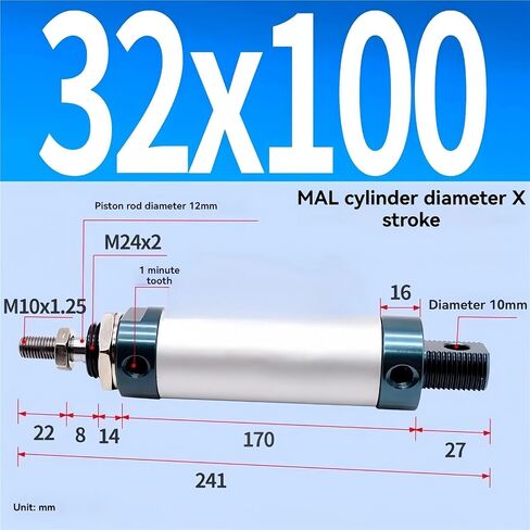 MAL32 Series Mini Pneumatic Cylinder 32mm Bore 25/50/75/100/125/150/200/300mm stroke stroke stroke stroke stuple inclinder aluminium cylinder (MAL32-125) in Saudi Arabia