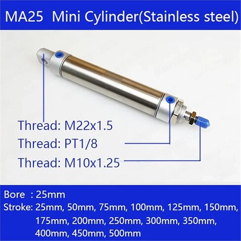 1PCS MA25 أسطوانة الهواء الهوائية 25 مم تجويف 25-500 مم سكتة صغيرة مكبس الفولاذ المقاوم للصدأ الفولاذ المقاوم للصدأ أسطوانات مصغرة (MA25X450-CA-S ، أسطوانة و SDB) in Kuwait