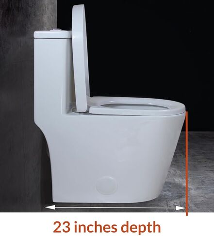 Winzo WZ5089 Compact Round One Piece Evalet 23 "عمق ، تدفق مزدوج للحمام الحديث الصغير 12" أبيض خشن in Kuwait