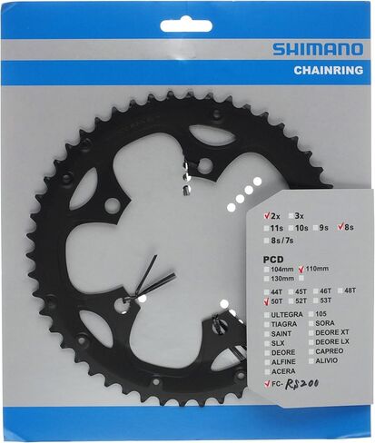 Shimano FC-RS200 Chainring ، 50T-F ، واحد ، معدن ، 1/2 بوصة الملعب ، 300N سعة تحميل in Saudi Arabia