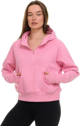 Womens Half Zip Hoodie - Fleece Cropped Sweatshirt for Women, Fall Winter Pullover Zip Up in Saudi Arabia