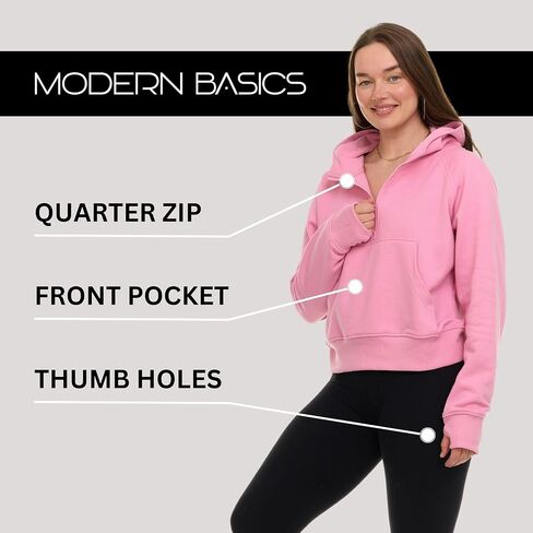 Womens Half Zip Hoodie - Fleece Cropped Sweatshirt for Women, Fall Winter Pullover Zip Up in Saudi Arabia