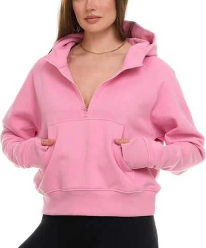 Womens Half Zip Hoodie - Fleece Cropped Sweatshirt for Women, Fall Winter Pullover Zip Up in Saudi Arabia