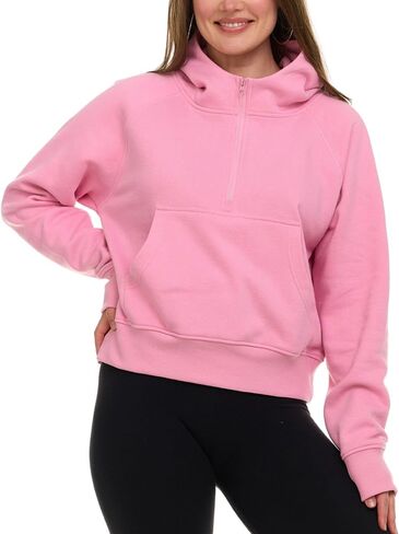 Womens Half Zip Hoodie - Fleece Cropped Sweatshirt for Women, Fall Winter Pullover Zip Up in Saudi Arabia