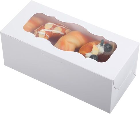 30 pcs 9x4x3.5 Inch Cookie Boxe White Bakery Boxes with Window, Loaf Cake Boxes for Roll Cakes, Desserts, Muffins, Donuts, Candies and Pastries(9 Inch) in Kuwait