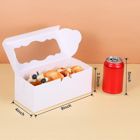 30 pcs 9x4x3.5 Inch Cookie Boxe White Bakery Boxes with Window, Loaf Cake Boxes for Roll Cakes, Desserts, Muffins, Donuts, Candies and Pastries(9 Inch) in Kuwait