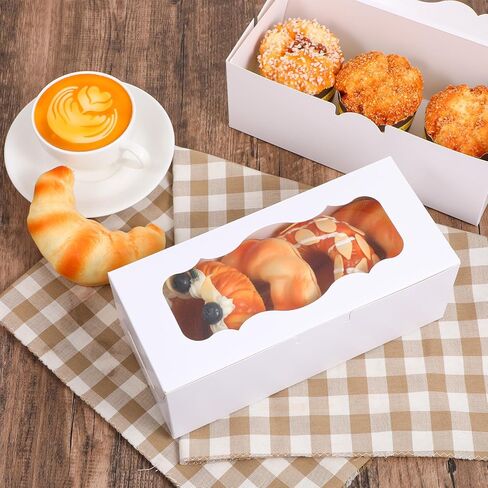 30 pcs 9x4x3.5 Inch Cookie Boxe White Bakery Boxes with Window, Loaf Cake Boxes for Roll Cakes, Desserts, Muffins, Donuts, Candies and Pastries(9 Inch) in Kuwait