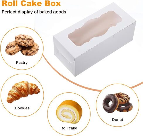 30 pcs 9x4x3.5 Inch Cookie Boxe White Bakery Boxes with Window, Loaf Cake Boxes for Roll Cakes, Desserts, Muffins, Donuts, Candies and Pastries(9 Inch) in Kuwait
