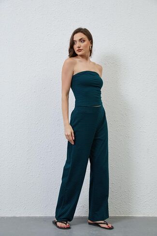 MISSACTIVER Women Two Piece Sets Striped Matching Outfits Strapless Crop Tube Top and Elastic Waist Wide Leg Pants Set in Saudi Arabia
