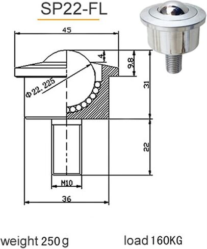 SP12 FL عجلات عجلة الكرة العالمية الثقيلة مع برغي عالمي تحمل حمولة عالية الحمل 360 1pcs (SP25-FL) in Kuwait