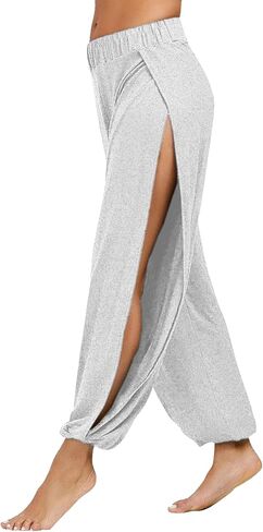 Harem Pants for Women Double High Slit Leg Flowy Yoga Pant Pilates Dance Hippie Wrap Beach Cover-Up Pants Gray in Saudi Arabia