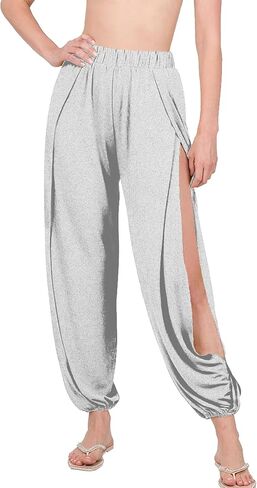 Harem Pants for Women Double High Slit Leg Flowy Yoga Pant Pilates Dance Hippie Wrap Beach Cover-Up Pants Gray in Saudi Arabia