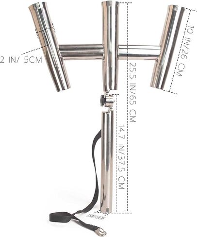 Mojiate 3 Tube Rod Holder-Stainless Steel Trident Outrigger Stylish-Tree Triple Rod Holder Adjustable Silver Kite Fishing Mount 3-Rod Racks for Boat, Ship, Yacht in Kuwait