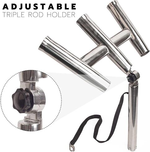 Mojiate 3 Tube Rod Holder-Stainless Steel Trident Outrigger Stylish-Tree Triple Rod Holder Adjustable Silver Kite Fishing Mount 3-Rod Racks for Boat, Ship, Yacht in Kuwait