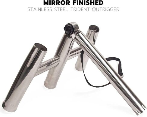 Mojiate 3 Tube Rod Holder-Stainless Steel Trident Outrigger Stylish-Tree Triple Rod Holder Adjustable Silver Kite Fishing Mount 3-Rod Racks for Boat, Ship, Yacht in Kuwait