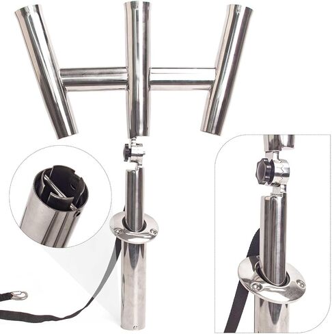 Mojiate 3 Tube Rod Holder-Stainless Steel Trident Outrigger Stylish-Tree Triple Rod Holder Adjustable Silver Kite Fishing Mount 3-Rod Racks for Boat, Ship, Yacht in Kuwait