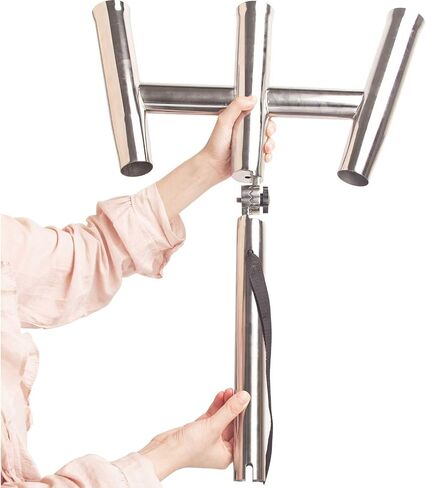 Mojiate 3 Tube Rod Holder-Stainless Steel Trident Outrigger Stylish-Tree Triple Rod Holder Adjustable Silver Kite Fishing Mount 3-Rod Racks for Boat, Ship, Yacht in Kuwait