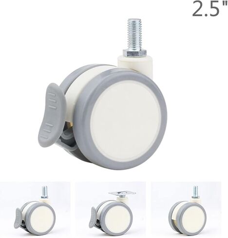 2.5inch White PU Wheels M10x20 Screw Convenient Furniture Stand Stroller 2Pcs(M10 Brake) in Saudi Arabia