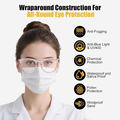 Safety Glasses Anti Fog Goggles For Women, Nurses Protective Eyewear Blue Light & UV Blocking Eye Protection Glasses in Saudi Arabia
