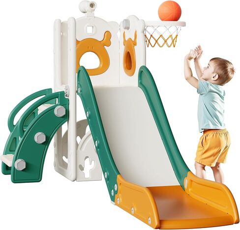 Mloong 7 in 1 Slide Toddler ، ينزلق الأطفال للأطفال الصغار من 1 إلى 3 سنوات ، داخليًا وخارجيًا مع لعبة Golf Golf Wolf For Kids Easy Assembly Design (Beige & Rosy Brown) (28 × 62 × 39in) in Kuwait