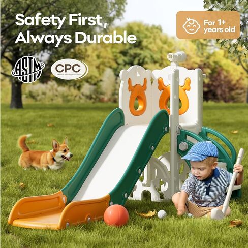 Mloong 7 in 1 Slide Toddler ، ينزلق الأطفال للأطفال الصغار من 1 إلى 3 سنوات ، داخليًا وخارجيًا مع لعبة Golf Golf Wolf For Kids Easy Assembly Design (Beige & Rosy Brown) (28 × 62 × 39in) in Kuwait