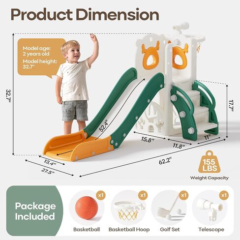 Mloong 7 in 1 Slide Toddler ، ينزلق الأطفال للأطفال الصغار من 1 إلى 3 سنوات ، داخليًا وخارجيًا مع لعبة Golf Golf Wolf For Kids Easy Assembly Design (Beige & Rosy Brown) (28 × 62 × 39in) in Kuwait
