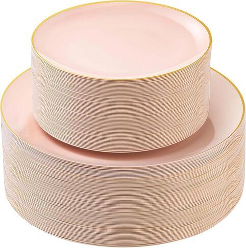 100PCS Black Plastic Plates with Gold Rim, Black Gold Disposable Plates for Party, Graduation and Wedding, Include 50 Dinner Plates, 50 Dessert Plates for 50 Guests in Saudi Arabia