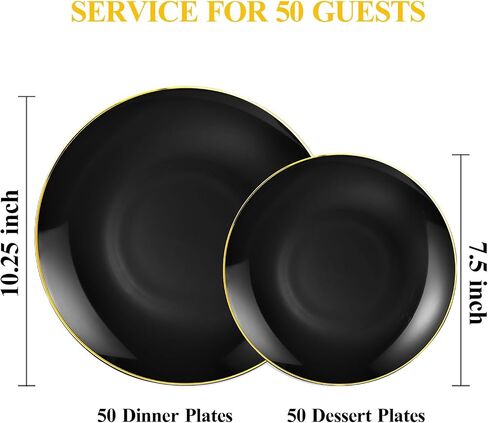 100PCS Black Plastic Plates with Gold Rim, Black Gold Disposable Plates for Party, Graduation and Wedding, Include 50 Dinner Plates, 50 Dessert Plates for 50 Guests in Saudi Arabia