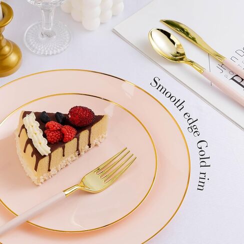 100PCS Black Plastic Plates with Gold Rim, Black Gold Disposable Plates for Party, Graduation and Wedding, Include 50 Dinner Plates, 50 Dessert Plates for 50 Guests in Saudi Arabia