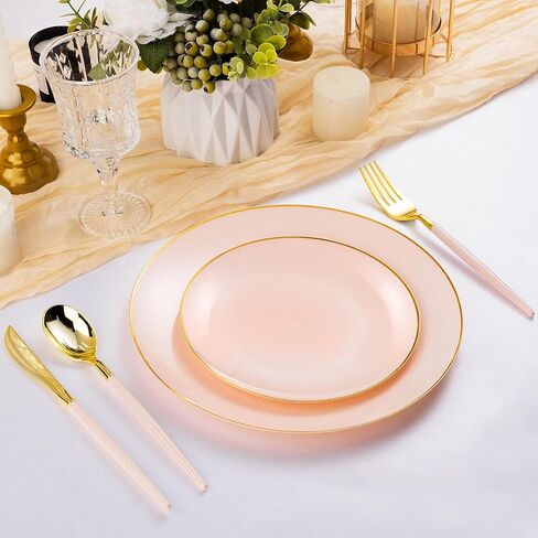 100PCS Black Plastic Plates with Gold Rim, Black Gold Disposable Plates for Party, Graduation and Wedding, Include 50 Dinner Plates, 50 Dessert Plates for 50 Guests in Saudi Arabia