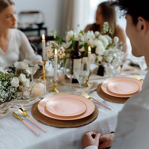 100PCS Black Plastic Plates with Gold Rim, Black Gold Disposable Plates for Party, Graduation and Wedding, Include 50 Dinner Plates, 50 Dessert Plates for 50 Guests in Saudi Arabia