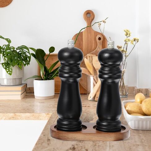 علبة الفلفل المملح علبة رجعية أكاسيا صينية خشبية العديد من مصانع الحامل الباقي الملح الملحق الفلفل الملحقات الميكرونزر لوقاية طاولة الطعام لتخزين المطبخ (لم يشمل مطحنة الفلفل) in Kuwait