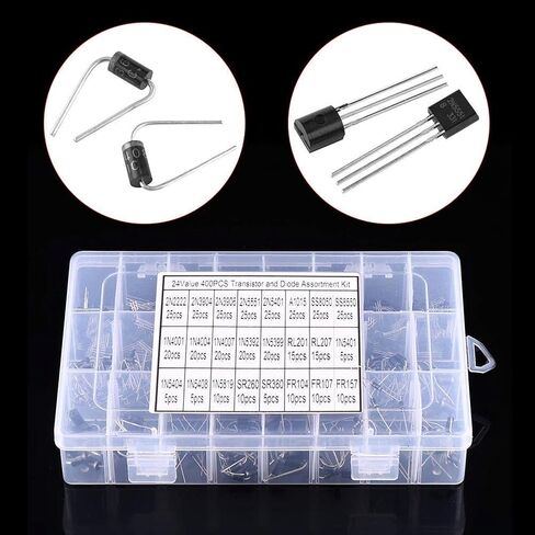 400PCS DIODE KIT ، 24 قيم DATION DIEDES DIEDES KIT ، 1N4001 ، 1N4004 ، 1N4007 ، 1N5392 ، 1N5399 ، N5819 ، SR260 ، FR104 ، FR107 ، FR157 ، 1N5401 ، 1N5004 ، 1N5408 ، SR360 in Saudi Arabia