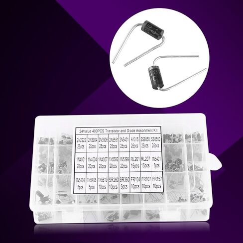 400PCS DIODE KIT ، 24 قيم DATION DIEDES DIEDES KIT ، 1N4001 ، 1N4004 ، 1N4007 ، 1N5392 ، 1N5399 ، N5819 ، SR260 ، FR104 ، FR107 ، FR157 ، 1N5401 ، 1N5004 ، 1N5408 ، SR360 in Saudi Arabia