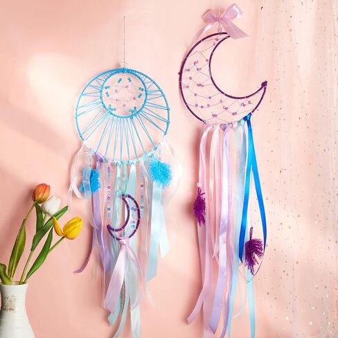 مجموعة صنع صائد الأحلام اليدوية من INFUNLY DIY لديكور المنزل، اصنع صائد الأحلام الخاص بك مع الزهور الاصطناعية، زينة معلقة، هدية مباركة مع شريط شرابة أرجواني in Kuwait