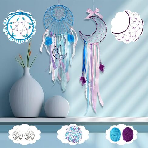 مجموعة صنع صائد الأحلام اليدوية من INFUNLY DIY لديكور المنزل، اصنع صائد الأحلام الخاص بك مع الزهور الاصطناعية، زينة معلقة، هدية مباركة مع شريط شرابة أرجواني in Kuwait