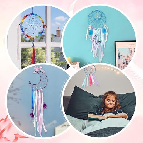مجموعة صنع صائد الأحلام اليدوية من INFUNLY DIY لديكور المنزل، اصنع صائد الأحلام الخاص بك مع الزهور الاصطناعية، زينة معلقة، هدية مباركة مع شريط شرابة أرجواني in Kuwait