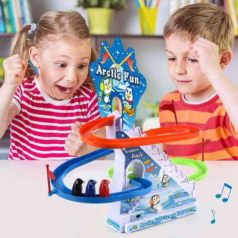 مجموعة ألعاب Penguin Penguin Arctic: تسلق الدرج Penguin PlaySet مع مسارات منزلق ، مفتاح تشغيل/إيقاف تشغيل للموسيقى للتشغيل الهادئ | لعبة سباق البطريق للأطفال الصغار الأولاد والبنات in Kuwait