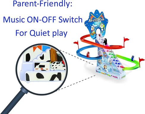 مجموعة ألعاب Penguin Penguin Arctic: تسلق الدرج Penguin PlaySet مع مسارات منزلق ، مفتاح تشغيل/إيقاف تشغيل للموسيقى للتشغيل الهادئ | لعبة سباق البطريق للأطفال الصغار الأولاد والبنات in Kuwait