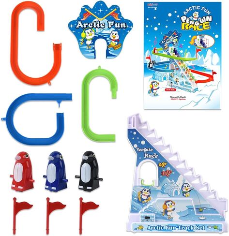 مجموعة ألعاب Penguin Penguin Arctic: تسلق الدرج Penguin PlaySet مع مسارات منزلق ، مفتاح تشغيل/إيقاف تشغيل للموسيقى للتشغيل الهادئ | لعبة سباق البطريق للأطفال الصغار الأولاد والبنات in Kuwait