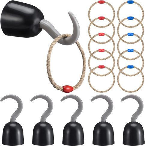Leitee 15 Pcs Captain Hook Ring Toss Game Pirate Party Toss Game for Kid with Dice Rope Rings for Family Outdoor Yard Sport Party Accessories Captain Birthday Decor in Saudi Arabia