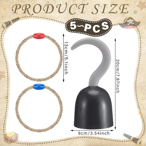 Leitee 15 Pcs Captain Hook Ring Toss Game Pirate Party Toss Game for Kid with Dice Rope Rings for Family Outdoor Yard Sport Party Accessories Captain Birthday Decor in Saudi Arabia