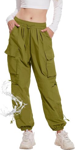 Womens Parachute Cargo Pants with Pockets Y2K Low Waist Wide Leg Pants Lightweight Waterproof Baggy Joggers in Kuwait