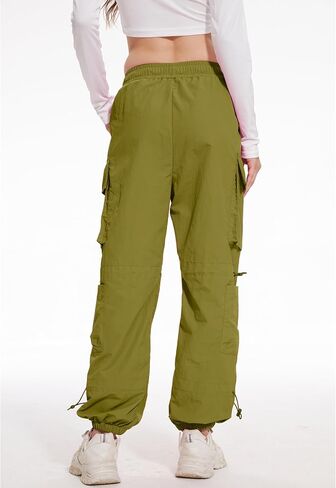 Womens Parachute Cargo Pants with Pockets Y2K Low Waist Wide Leg Pants Lightweight Waterproof Baggy Joggers in Kuwait