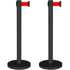 2 Retractable Crowd Control Stanchions,Heavy Duty Stanchion Post Barriers Set for Airport,Sturdy Crowd Control Barrier Sign Holder(Color:Black,Size:2m/6.5ft) in Kuwait
