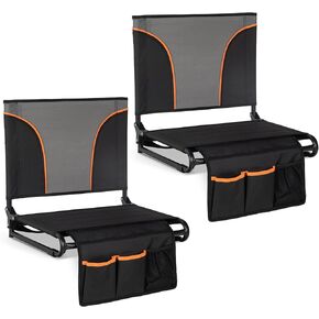 LET'S CAMP Folding Stadium Seats 2 Pack, Portable Bleacher Chairs with Back Support, Lightweight Stadium Chairs for Sports Events, Bleachers & Concerts, Black in Kuwait