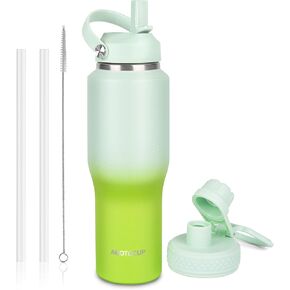 32oz Black Water Bottle Stainless Steel, Keep Cold 24H&Hot 12H, Water Bottle with Straw&Spout Lids, Insulated Water Bottle Double Wall Vacuum, Fit in Any Car Cup Holder, Leak-proof BPA Free in Saudi Arabia