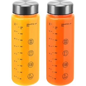 6 زجاجات عصير الحزمة مع أغطية - زجاجات المياه البلاستيكية الواسعة الفم العريضة للعصير ، العصير ، البروتين ، المشروبات ، حاويات التخزين ، خالية من BPA ، غطاء الفولاذ المقاوم للصدأ مقاوم للتسرب (12 أونصة) in Kuwait