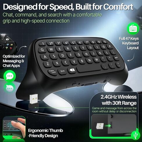 TNP Wireless Chatpad for Xbox One Controller S/X & Series S/X - 2.4Ghz Black Mini Text Messenger Chat Pad for Xbox One, Controller Keyboard Attachment Accessory in Saudi Arabia