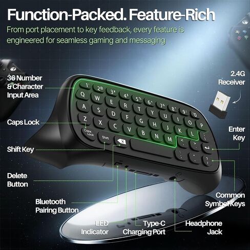 TNP Wireless Chatpad for Xbox One Controller S/X & Series S/X - 2.4Ghz Black Mini Text Messenger Chat Pad for Xbox One, Controller Keyboard Attachment Accessory in Saudi Arabia